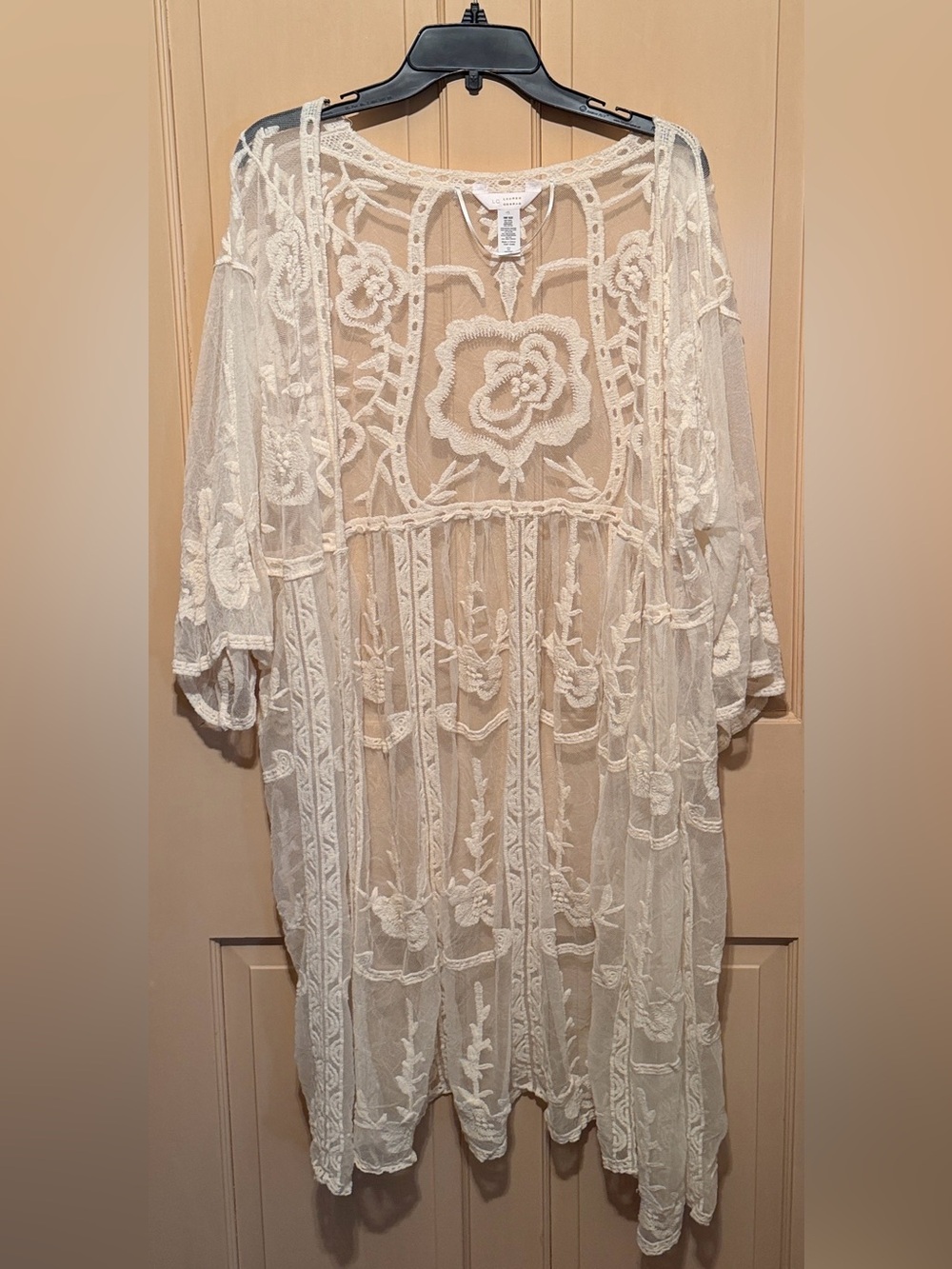 LC Lauren Conrad Cream Embroidered Mesh Tunic